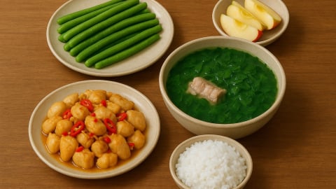 Bữa cơm tối 120 nghìn: Gà xào thơm lừng, đậu cove luộc