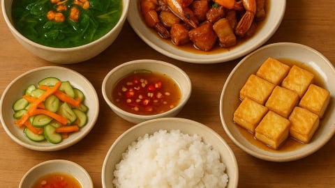 Bữa cơm tối 120 nghìn: Tôm rang thịt ba chỉ, canh rau dền tôm khô