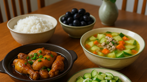 Bữa cơm tối 120 nghìn: Gà rô ti, canh khoai tây cà rốt, salad dưa leo