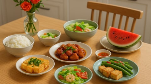 Bữa cơm tối 120 nghìn: Thịt heo sốt me, canh ngao chua, đậu phụ rán tẩm hành