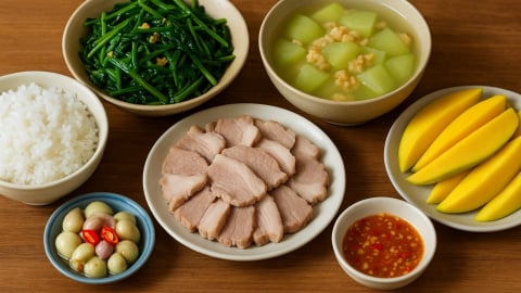 Bữa cơm tối 120 nghìn: Thịt vai luộc chấm mắm gừng, rau muống xào tỏi