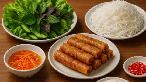 Bữa cơm ngày cuối tuần 120 nghìn: Nem rán kèm rau sống, món ăn hấp dẫn cuối tuần