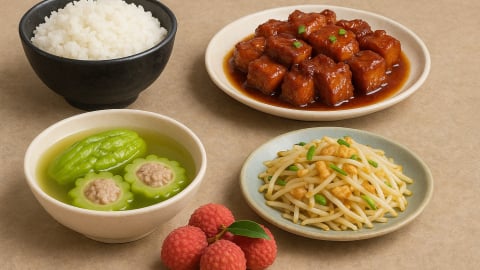  Bữa cơm tối 120 nghìn: Sườn heo mặn ngọt, canh khổ qua nhồi thịt 