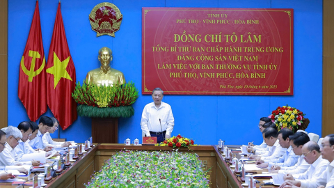Tổng Bí thư Tô Lâm làm việc với 3 tỉnh chuẩn bị hợp nhất là Phú Thọ, Vĩnh Phúc, Hòa Bình 