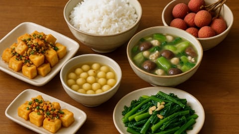 Bữa cơm tối 120 nghìn: Đậu chiên sả ớt, canh nấm bí xanh, chè hạt sen