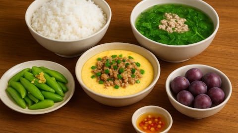 Bữa cơm tối 120 nghìn: Trứng hấp thịt, canh cải nấu thịt bằm, mướp xào tỏi