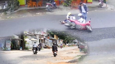 Cảnh người đi xe máy 'ngã sấp mặt' do thi công ẩu ở dự án đường 457 tỷ nội thành Kon Tum