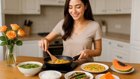 Bữa cơm tối 120 nghìn: Trứng chiên thịt băm thơm lừng, canh rau ngót nấu thịt ngọt mát