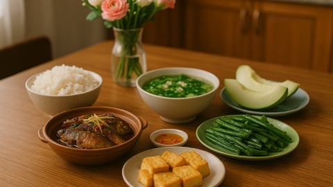 Bữa cơm tối 120 nghìn: Cá diếc kho tương bần, đậu phụ chấm mắm gừng