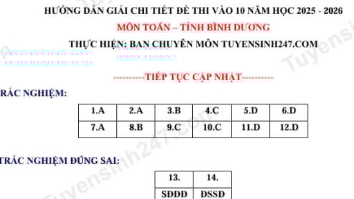 Đề thi môn Toán vào lớp 10 năm 2025 của Bình Dương có gợi ý đáp án