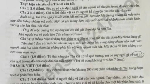 Đề thi môn Văn vào lớp 10 năm 2025 của Thái Bình có gợi ý đáp án 