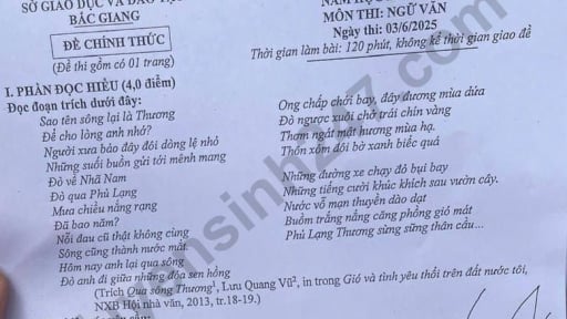 Đề thi môn Văn vào lớp 10 năm 2025 của Bắc Giang có gợi ý đáp án