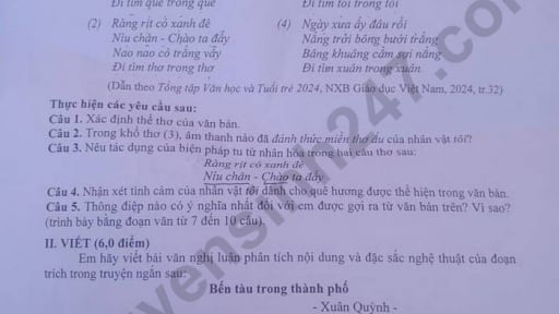 Đề thi môn Văn vào lớp 10 năm 2025 của Thanh Hóa có gợi ý đáp án