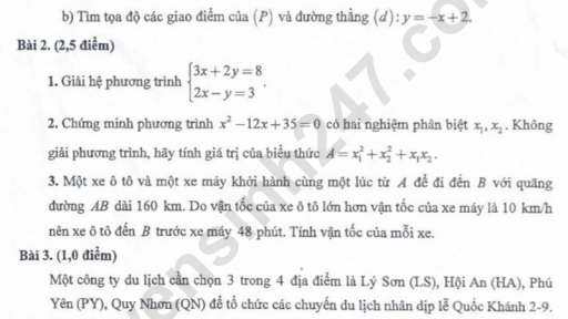 Đề thi môn Toán vào lớp 10 năm 2025 của Quảng Ngãi có gợi ý đáp án