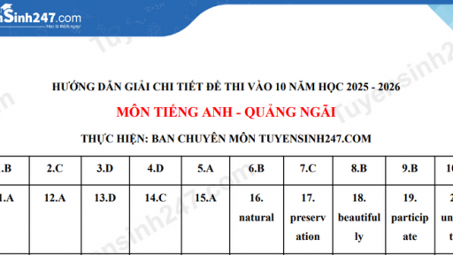 Đề thi môn tiếng Anh vào lớp 10 năm 2025 của Quảng Ngãi có gợi ý đáp án 