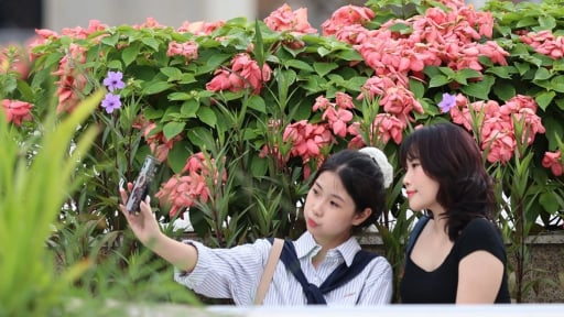 Người dân nô nức đi dạo, vui chơi tại một công trình cải tạo hồ chưa khánh thành ở Hà Nội