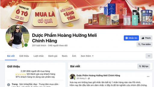 Yêu cầu xử lý fanpage 'Dược phẩm Hoàng Hường Meli chính hãng' vì quảng cáo gây hiểu lầm