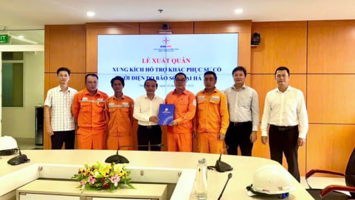 Điện lực Huế cử Đội xung kích hỗ trợ Điện lực Hà Tĩnh khắc phục lưới điện sau bão số 5 