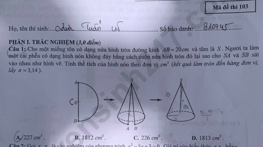 Đề thi môn Toán vào lớp 10 năm 2025 của Bắc Giang có gợi ý đáp án