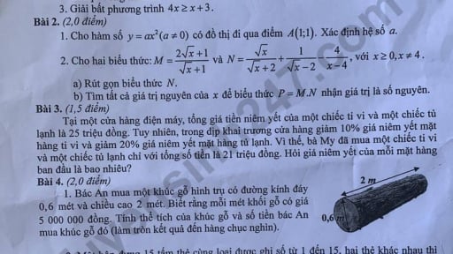 Đề thi môn Toán vào lớp 10 năm 2025 của Cần Thơ có gợi ý đáp án