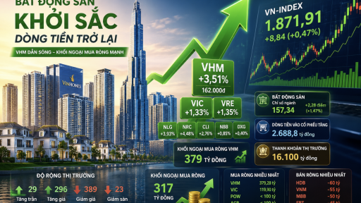 Khối ngoại 'xuống tiền' mạnh với VHM, cổ phiếu bất động sản bật tăng