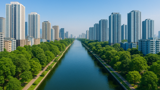AI và ảnh: Tương lai về “dòng sông chết' ở Hà Nội trở thành nơi đi dạo, khu vui chơi của người dân