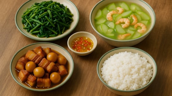 Bữa cơm tối 120 nghìn: Thịt kho trứng cút, canh bầu nấu tôm