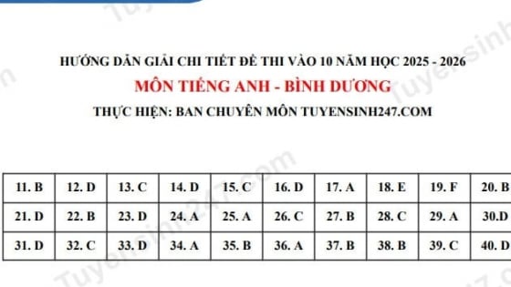 Đề thi môn Tiếng Anh vào lớp 10 năm 2025 của Bình Dương có gợi ý đáp án 