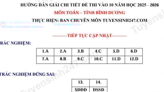 Đề thi môn Toán vào lớp 10 năm 2025 của Bình Dương có gợi ý đáp án