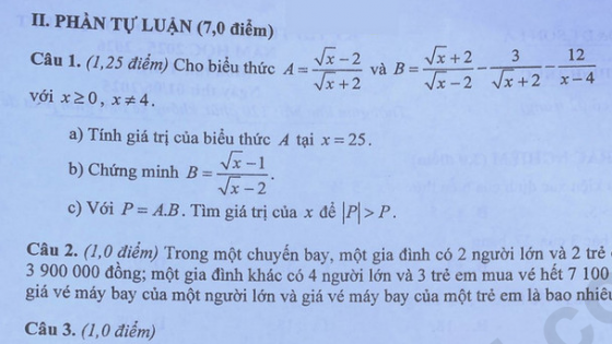 Đề thi môn Toán vào lớp 10 năm 2025 của Sơn La có gợi ý đáp án