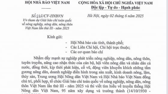 Hội Nhà báo Việt Nam kêu gọi tham gia Giải báo chí toàn quốc về 'nông nghiệp, nông dân, nông thôn Việt Nam' năm 2025