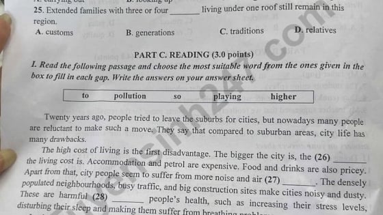 Đề thi môn tiếng Anh vào lớp 10 năm 2025 của Thanh Hóa có gợi ý đáp án