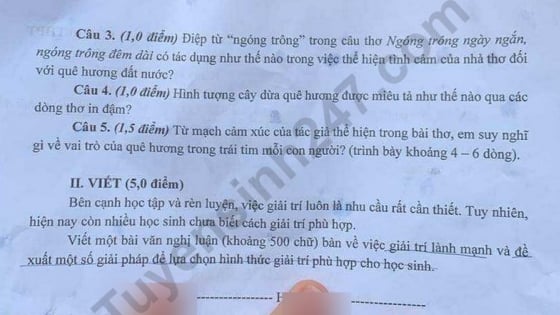 Đề thi môn Văn vào lớp 10 năm 2025 của An Giang có gợi ý đáp án