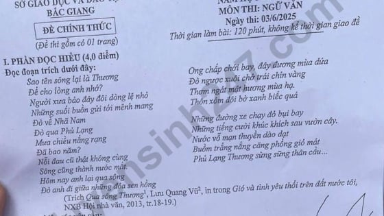 Đề thi môn Văn vào lớp 10 năm 2025 của Bắc Giang có gợi ý đáp án