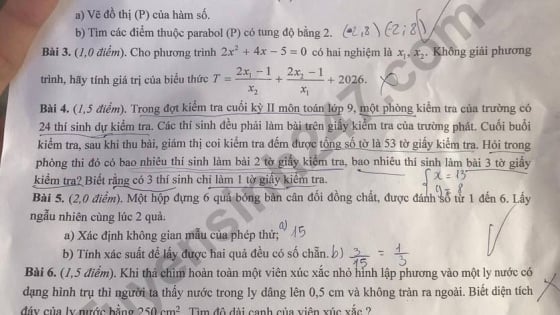 Đề thi môn Toán vào lớp 10 năm 2025 của Ninh Thuận có gợi ý đáp án