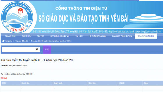 Tra cứu điểm thi vào lớp 10 năm 2025 của Yên Bái nhanh nhất theo link này