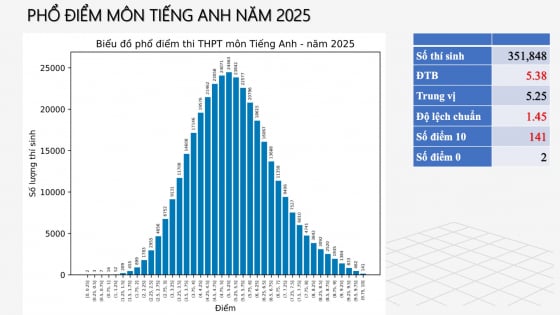 Phổ điểm môn tiếng Anh tốt nghiệp THPT 2025: Tỉnh thành nào có nhiều điểm 10 nhất?