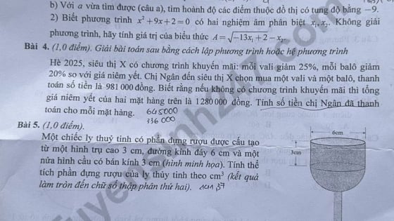 Đề thi môn Toán vào lớp 10 năm 2025 của Nam Định có gợi ý đáp án
