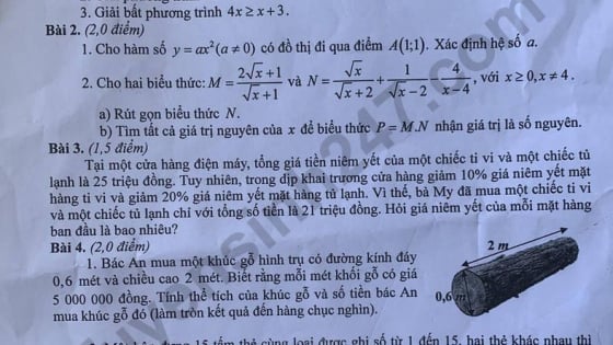 Đề thi môn Toán vào lớp 10 năm 2025 của Cần Thơ có gợi ý đáp án