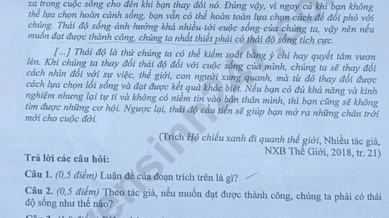 Đề thi môn Văn vào lớp 10 năm 2025 của Quảng Ngãi có gợi ý đáp án