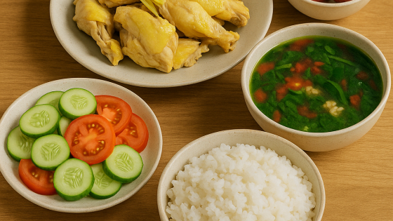 Bữa cơm cuối tuần 120 nghìn: Gà hấp sả, canh rau dền trứng, salad thanh mát