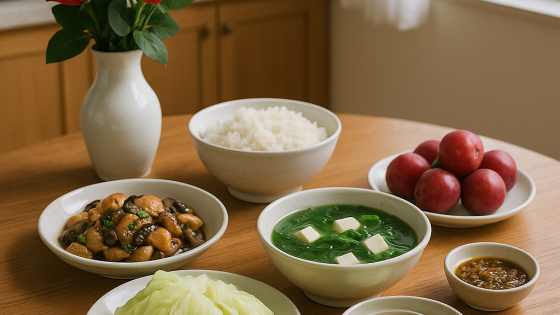 Bữa cơm tối 120 nghìn: Nấm xào bơ tỏi, canh rong biển đậu phụ, bắp cải luộc chấm kho quẹt
