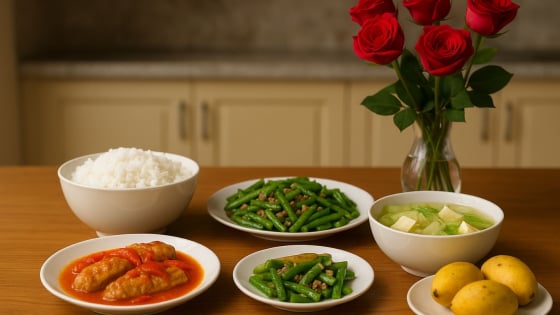 Bữa cơm tối 120 nghìn: Cá basa kho riềng, canh rau dền nấu tôm, đậu phụ sốt hành cà