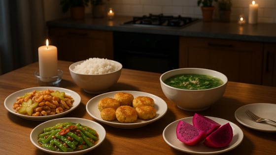 Bữa cơm tối 120 nghìn: Chả cốm Hà Nội, tép đồng rang khế chua
