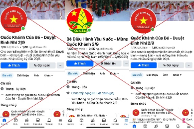 Các trang facebook “Duyệt binh nhí mừng Quốc khánh 2/9” mạo nhận hoạt động của Bộ Quốc phòng để lừa đảo
