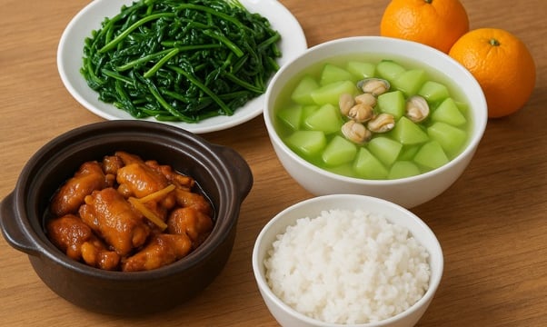 Bữa tối 120 nghìn: Đùi gà kho gừng, canh susu nấu nghêu