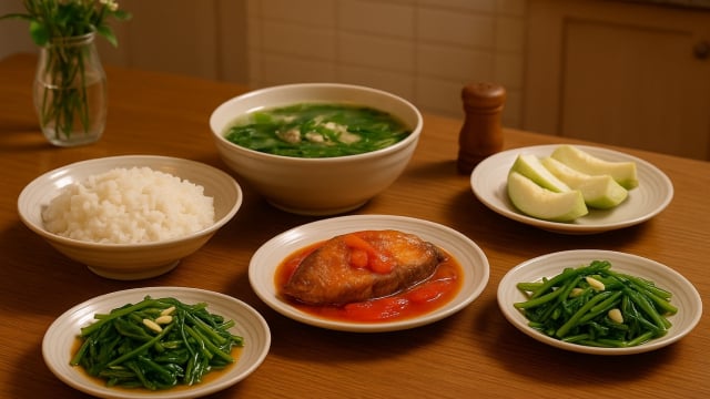 Bữa cơm tối 120 nghìn: Cá basa kho cà chua, canh cải ngọt nấu thịt băm