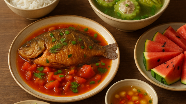 Bữa ăn tối 120 nghìn: Cá rô phi sốt cà chua, canh khổ qua nhồi thịt, nộm bắp cải cà rốt