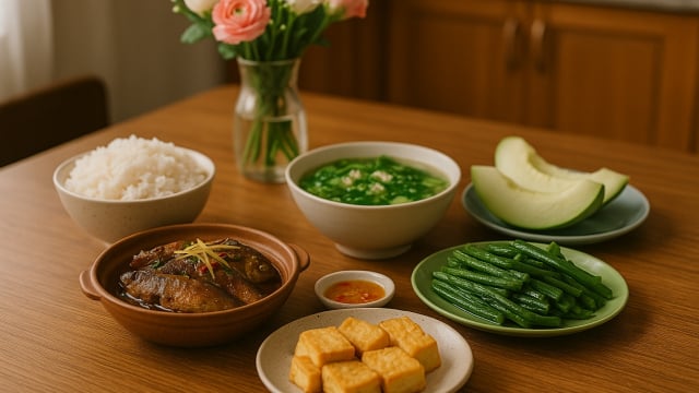 Bữa cơm tối 120 nghìn: Cá diếc kho tương bần, đậu phụ chấm mắm gừng