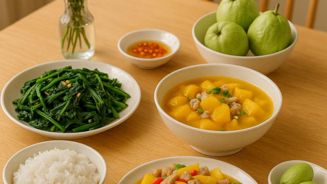 Bữa cơm tối 120 nghìn: Thịt heo xào dứa, canh bí đỏ và rau lang xào tỏi
